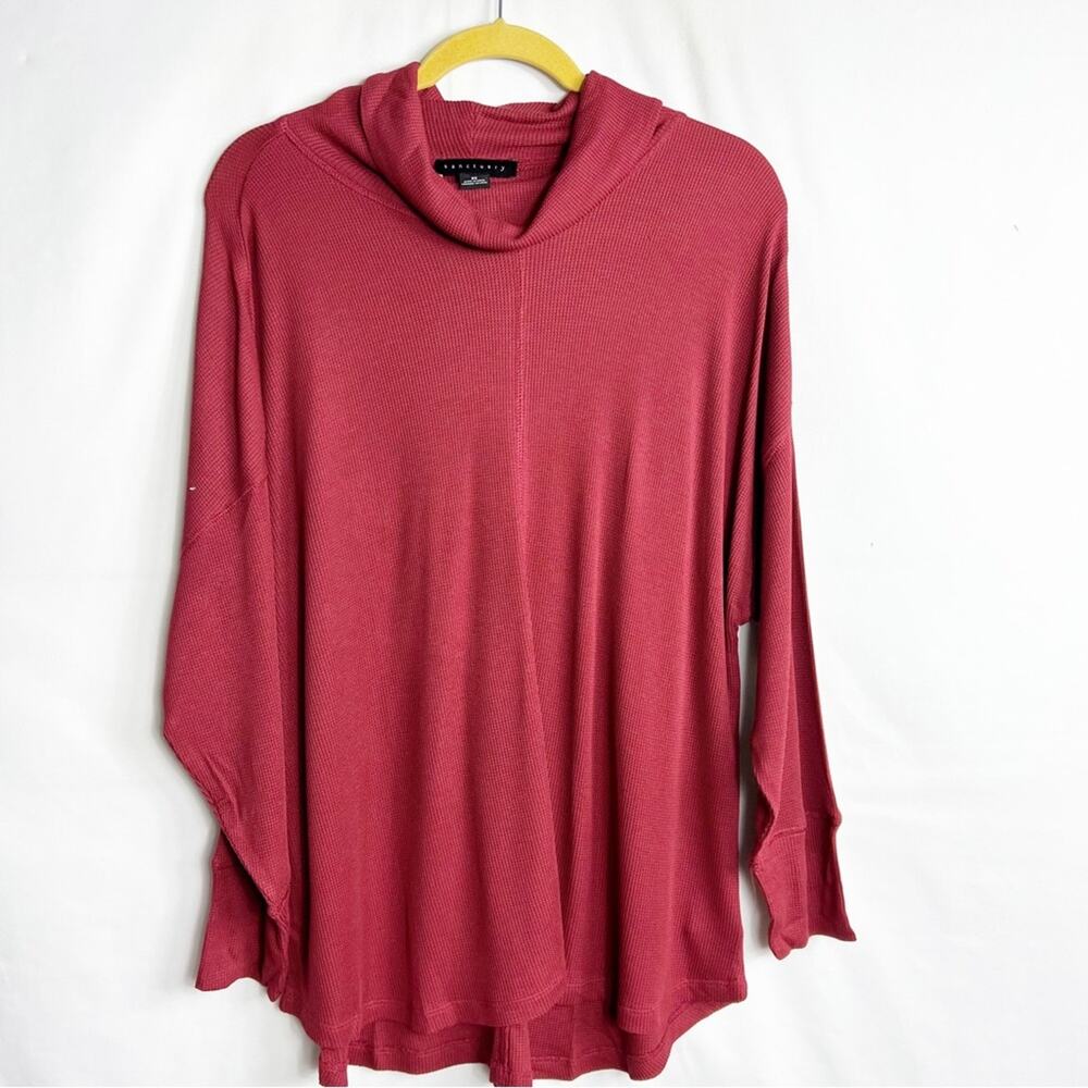 SANCTUARY Long Sleeve Cowl Neck Waffle Knit Tunic Burgundy NWT in 2X - Picture 2 of 5